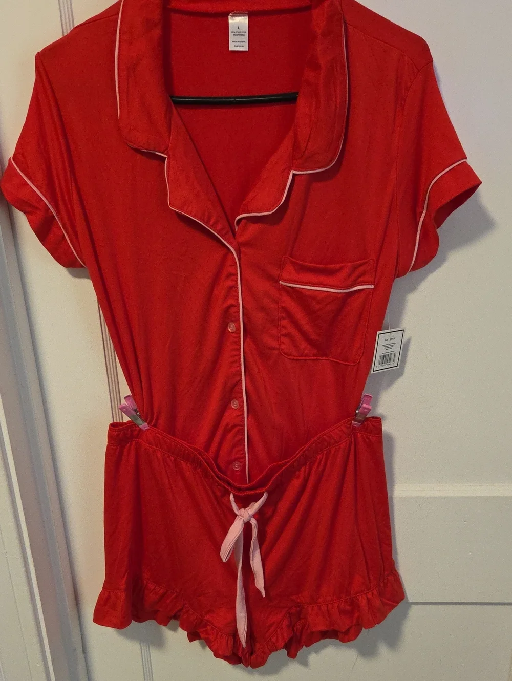 2 Piece Women’s Short Sleeve Red Pajama Set  Super Soft Fabric